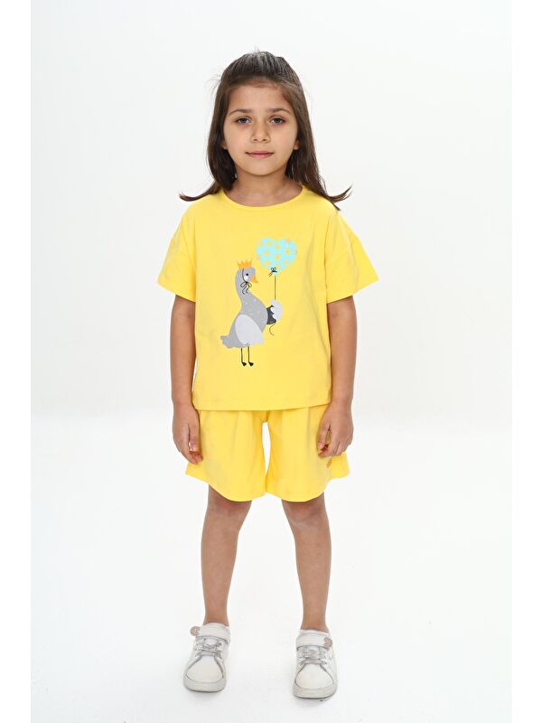 Toontoykids Kız Çocuk Ördek Baskılı Şortlu Takım