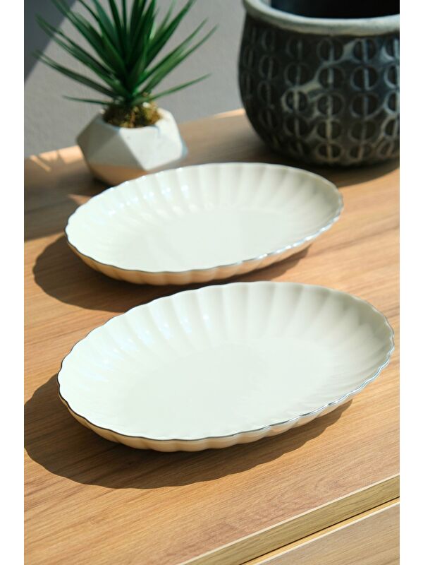 Kütahya Porselen Bone Luz Platin File Kayık Tabak 27x19cm BNLZF28KY220 2 li