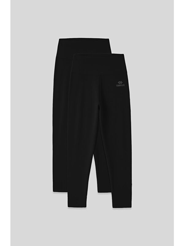 Tommylife Slim Fit 2li Paket Siyah Kadın Kapri Tayt - 93097