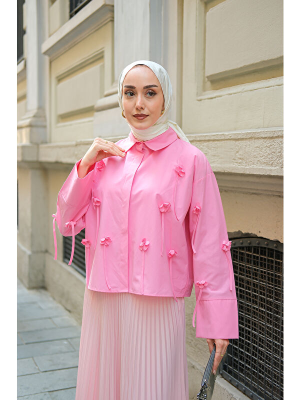 Locco Moda Kadın Çiçek Desenli Gömlek Pembe