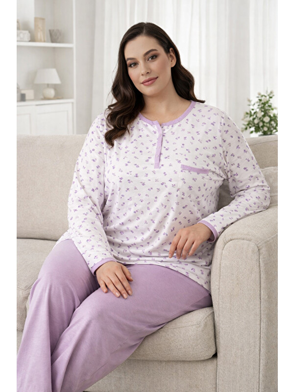 Remsa Kadın Uzun Kol Kroşetalı Patlı Pamuklu Pijama Takımı 240854 Beyaz