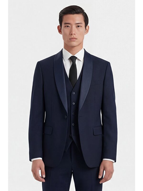Sabri Özel Koyu Lacivert Wedding Vest Takım Elbise-29672