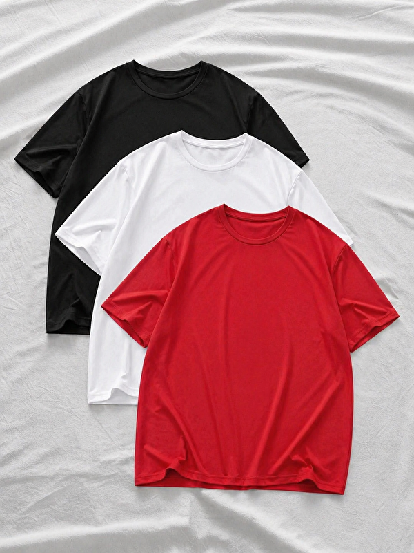 Comstar 3 Adet Erkek Yazlık Basic Kısa Kollu Oversize Tişört