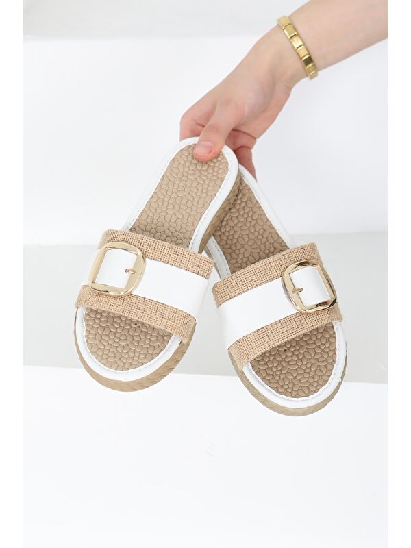 Kadın Beyaz Tokalı Terlik - 27265 - Görsel 5