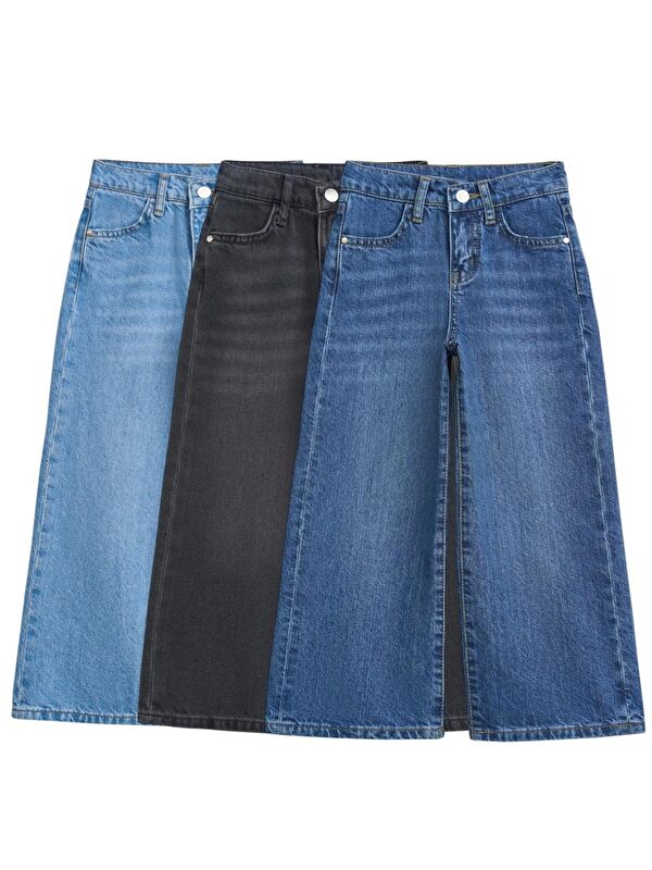 A.S.L GOLF CLUB Kız Çocuk 100% Pamuk 3'lü Set Wideleg Düz Denim Jeans