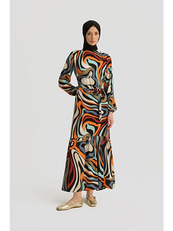 ARMİNE Desenli Elbise 25Yt909 İndigo