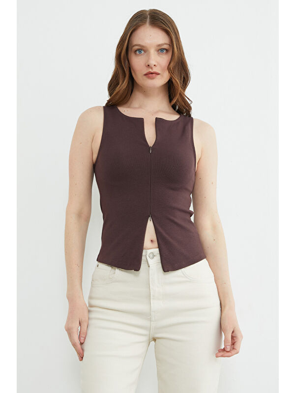 Fullamoda Basic Çift Fermuarlı Bluz