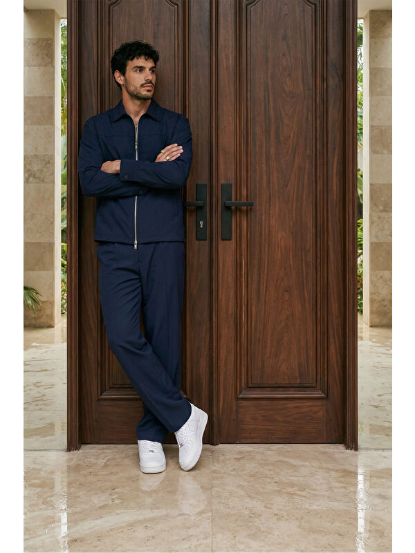 Livio Ferri Artigas Premium Fermuarlı Düz Basic Ceket Pantolon Erkek Takım Relax Kalıp