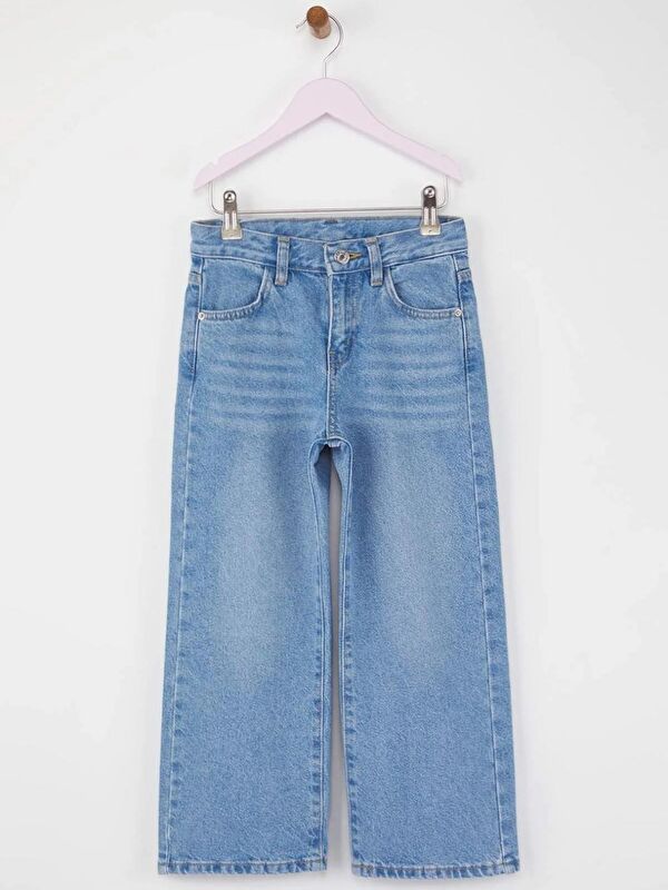 A.S.L GOLF CLUB Kız Çocuk 100% Pamuk Düz Denim WideLeg Jeans