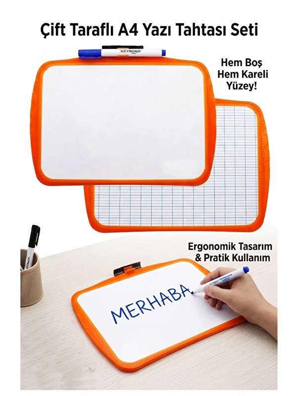 Artlantis Çift Taraflı Yazı Tahtası 1 Adet Keyroad 20x30cm Plastik Kolay Silinebilir Beyaz Yazı Tahtası Etkinl