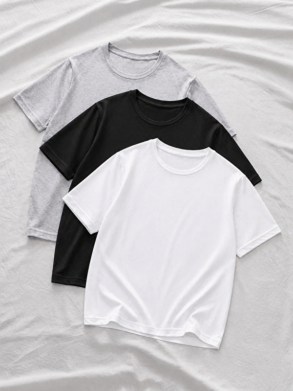 Comstar 3 Adet Erkek Yazlık Basic Kısa Kollu Oversize Tişört