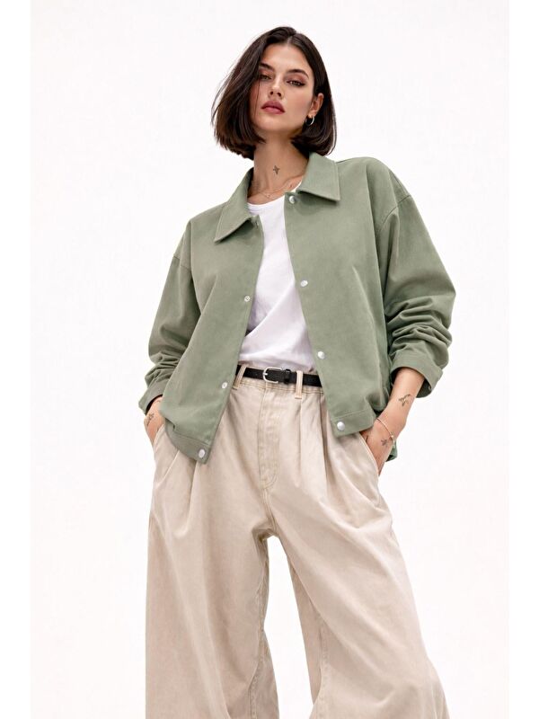 Freemen Kadın Oversize Basic Gabardin Mevsimlik Polo Yaka Ceket