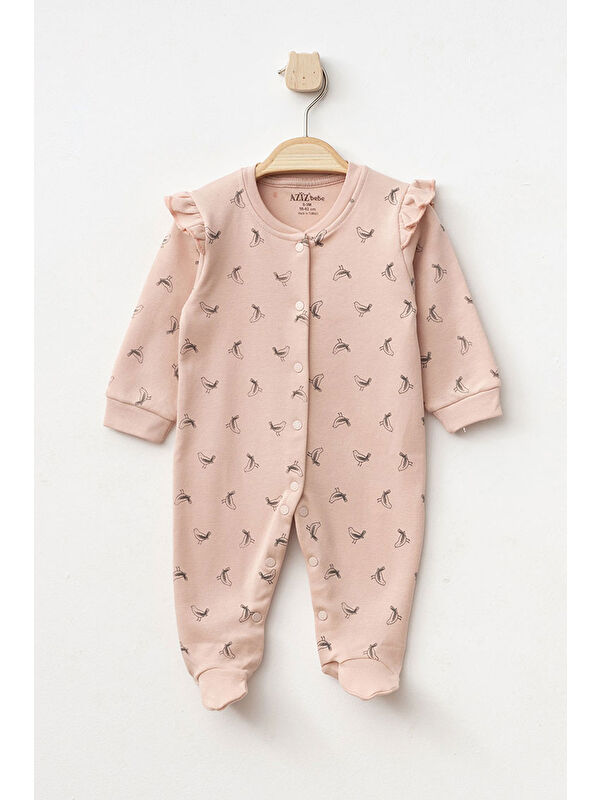 AZİZ BEBE Kız Bebek Çıtçıtlı Desenli Patikli Tulum 0 Ay 6 Ay