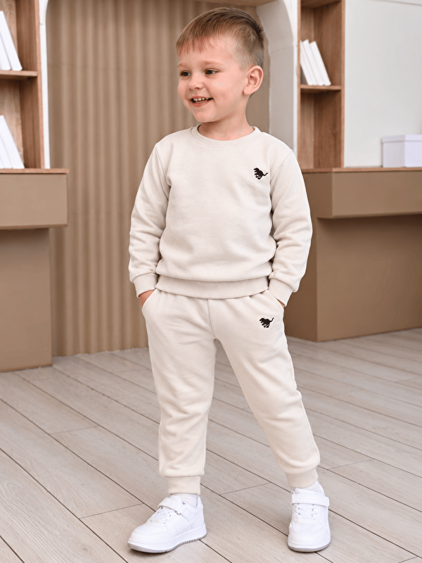 Luggi Baby Bisiklet Yaka Baskılı Erkek Çocuk Sweatshirt ve Eşofman Alt 2'li Takım