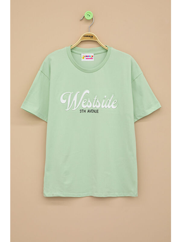 Cansın Mini Yeşil West Side Kabartmalı Yazılı Kız Çocuk Bisiklet Yaka Tişört 20974