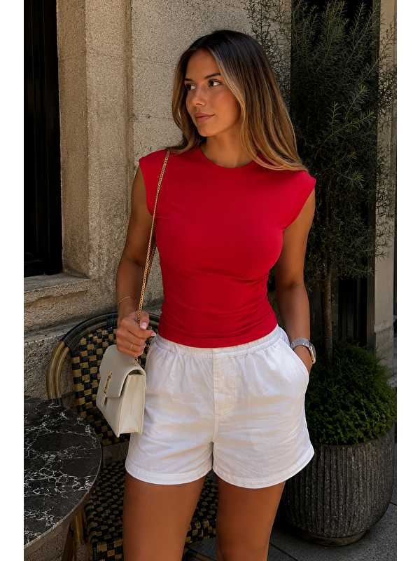 Madmext Kırmızı Vücuda Oturan Basic Tişört Mg2872