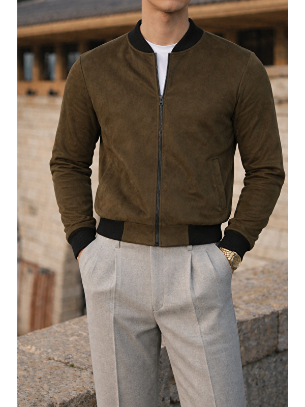 Comstar Erkek Smart Casual Haki Nubuk Ceket