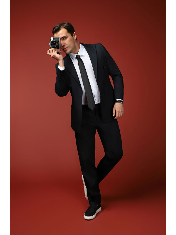 Kiğılı Slim Fit Dar Kesim Pamuklu Lyocell Kruvaze Takım Elbise