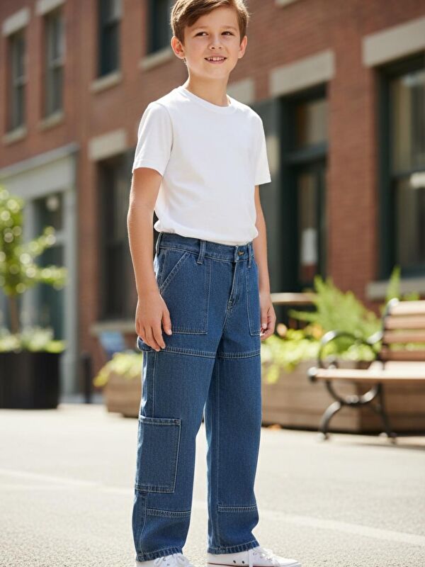 A.S.L GOLF CLUB Erkek Çocuk Baggy-Fit Çok Cepli Jean Pantolon