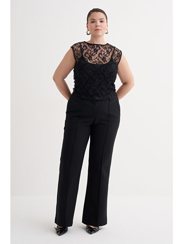 Mylinemoda Dantel Detaylı Siyah Bluz
