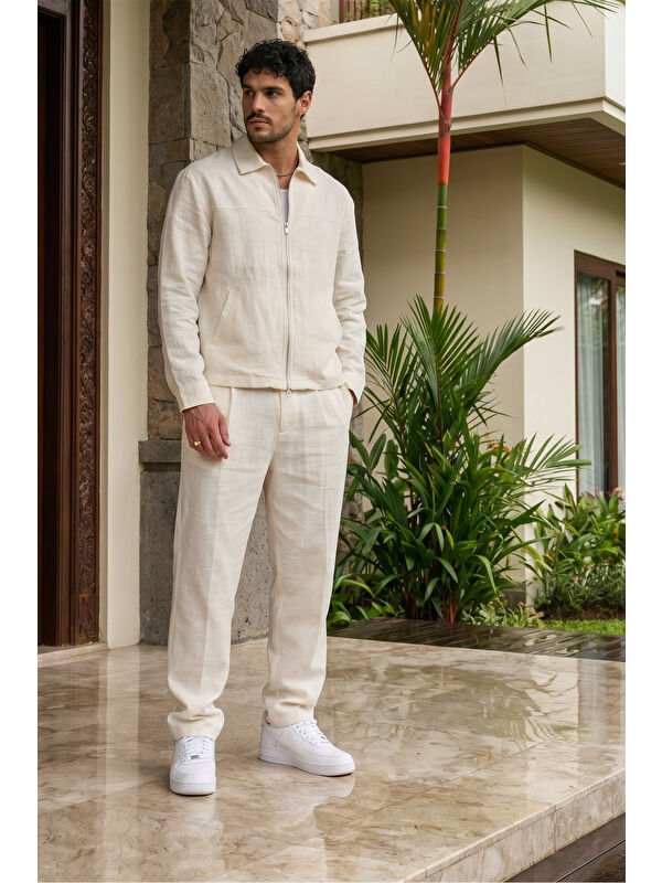Livio Ferri Artigas Premium Fermuarlı Düz Basic Ceket Pantolon Erkek Takım Relax Kalıp