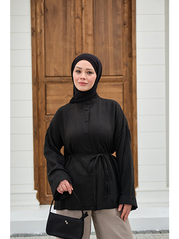 Locco Moda Kadın Duble Kol Yırtmaçlı Gömlek Siyah