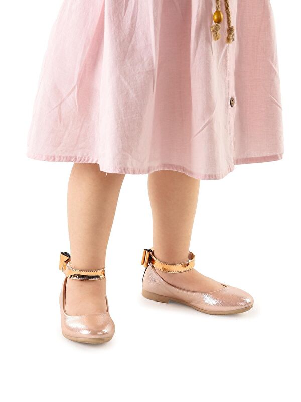 Cırtlı Kız Çocuk Fiyonklu Babet Ayakkabı Ege 205 Vakko Bilekten Bağlamalı - Görsel 4