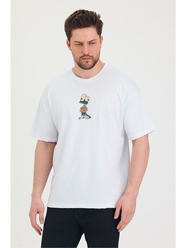 Tarz Cool Bisiklet Yaka Oversize Salaş Unisex Tişört