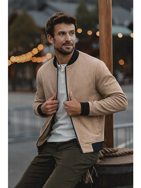 Comstar Erkek Comfort Fit Basic Kahve Süet Nubuk Ceket