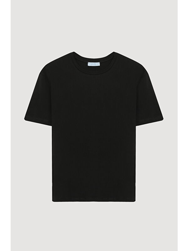 QUZU Bisiklet Yaka Oversize Basic Tişört Siyah