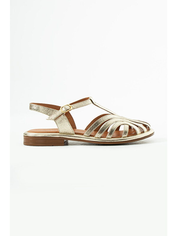 DUXAL SHOES Charlotte Hakiki Deri Kafesli T-Bant Sandalet