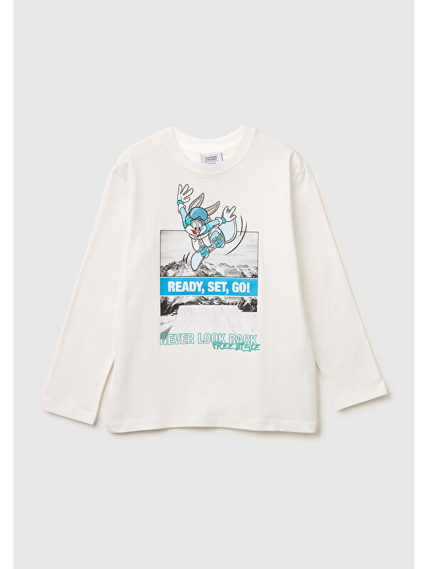 United Colors Of Benetton Erkek Çocuk Baskılı Bisiklet Yaka Uzun Kollu T-Shirt