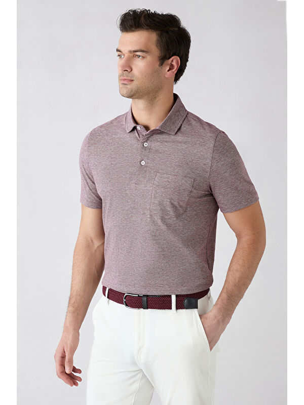 Kiğılı Regular Fit Düğmeli Polo Yaka Cepli Desenli %100 Pamuk Nefes Alabilen Merserize Tişört