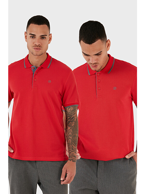 Buratti Pamuklu Slim Fit Düğmeli 2'li Paket Polo Yaka T Shirt 5902118S2