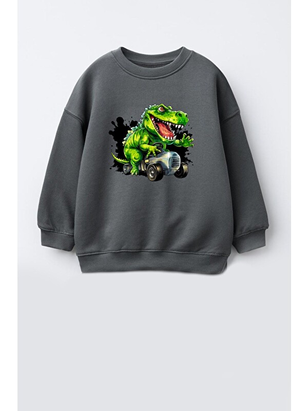 Monila Erkek Çocuk 3 İplik Kumaş Dinozor Baskılı Pamuklu Sweatshirt