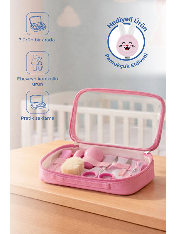 Babyjem Bebek Bakım Bakım Seti Mavi 7 Parça Pembe + Pamukçuk Eldiveni Pembe Hediyeli