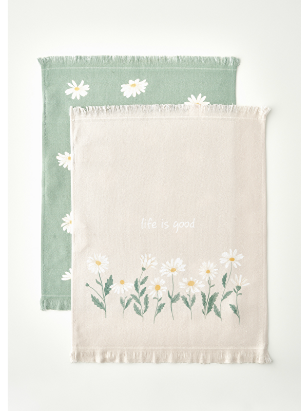 Bella Maison Daisy 2'li Kurulama Bezi Bej-Yeşil (40x50 cm)