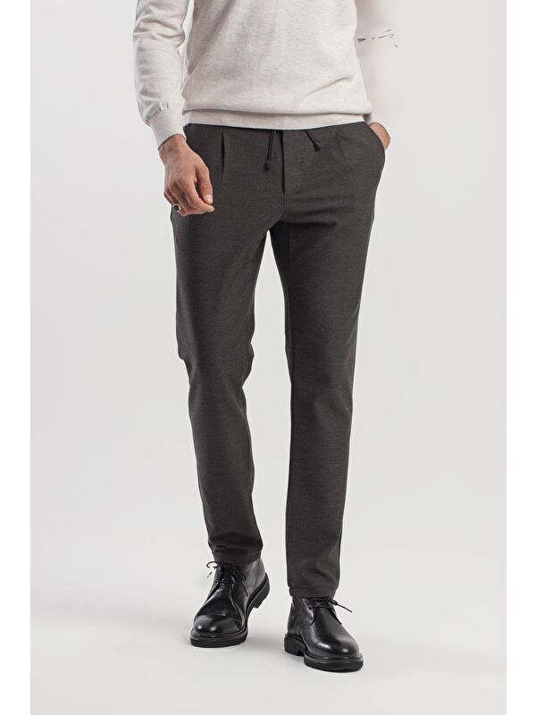 JAKAMEN Siyah Comfort Fit Beli Lastikli Yan Cep Pantolon