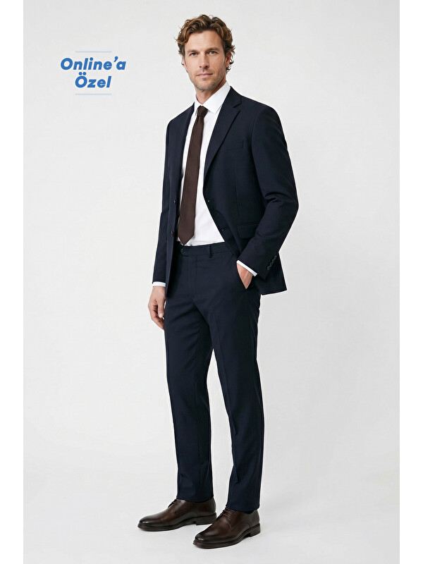 Kiğılı 7 Drop Slim Fit Dar Kesim Mono Yaka Elastanlı Düz Takım Elbise