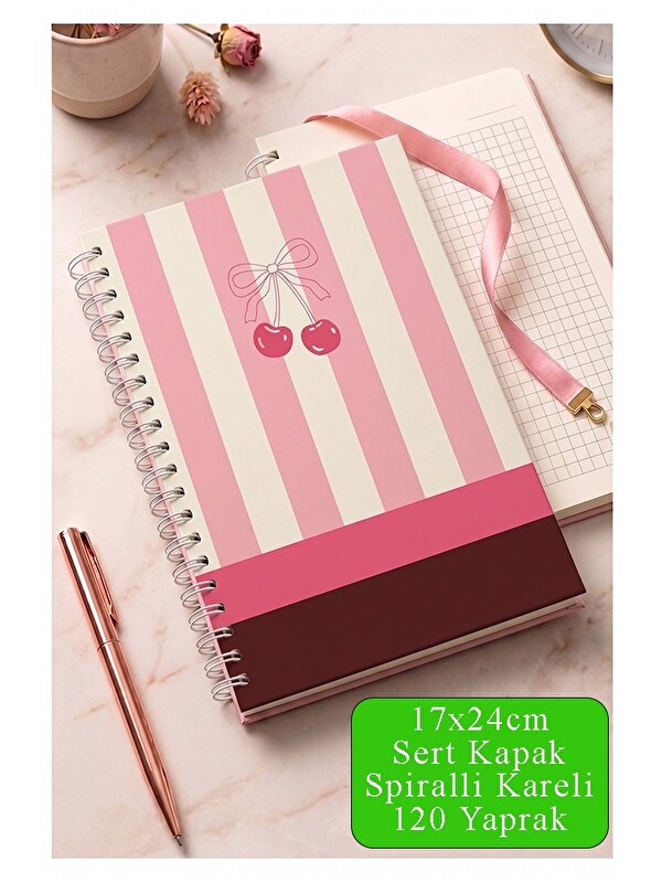 Artlantis Pembe Sert Kapak Spiralli Kareli Defter 17x24cm 120 Yaprak 1 Adet Not Defteri Okul Büro Ofis Defteri