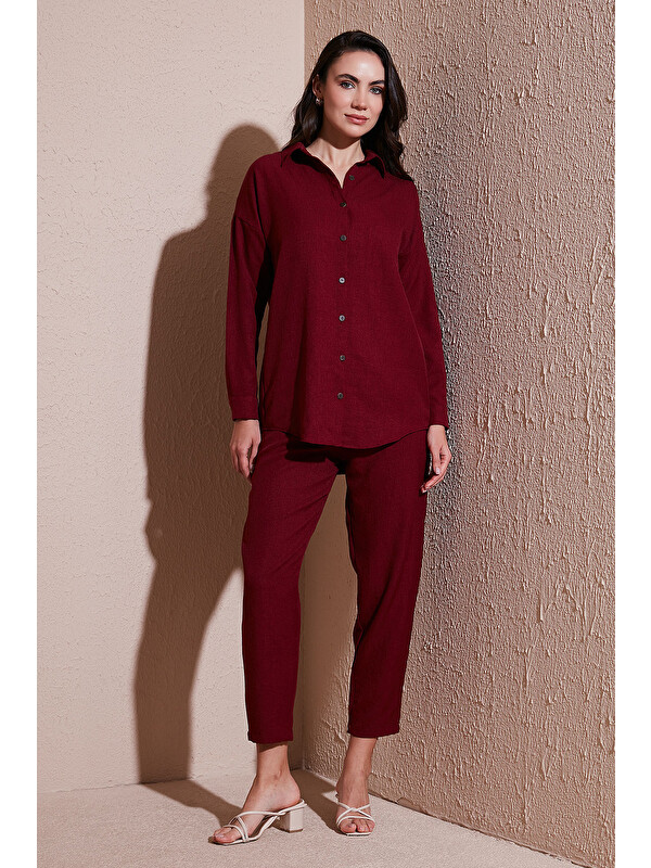 Lela Keten Karışımlı Regular Fit Lastikli Bel Uzun Kollu Kadın Alt Üst Takım 6696622