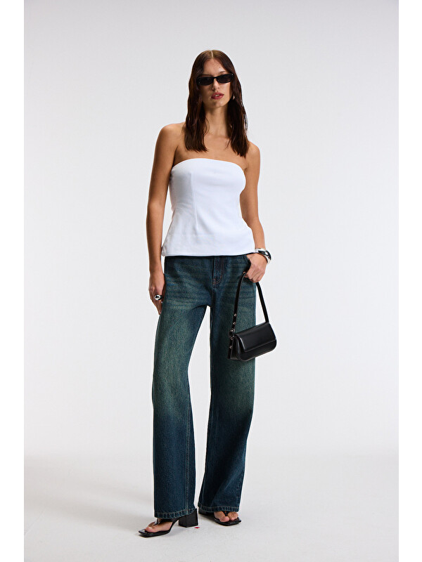 GRIMELANGE ORIANA Kadın Slim Fit Straplez BEYAZ Bluz