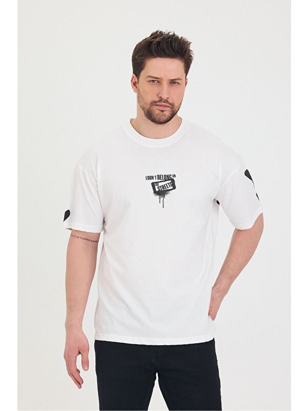 Tarz Cool Bisiklet Yaka Oversize Ön ve Arka Baskılı Salaş Unisex Tişört