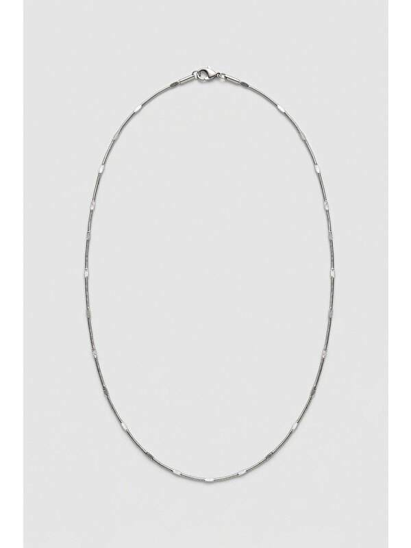 Abluka Online Unisex Minimal Geçişli Çelik Zincir Kolye Gümüş