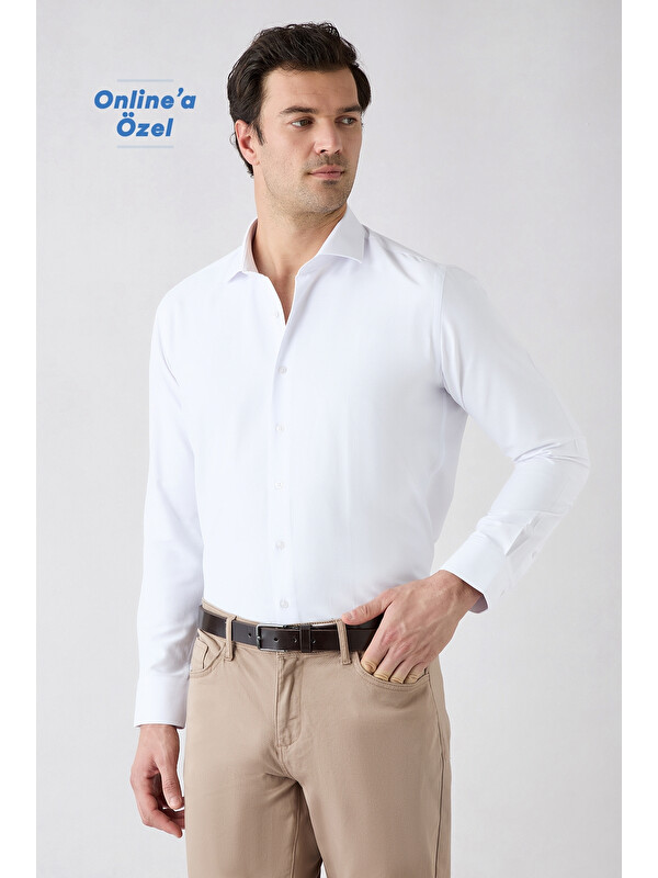 Kiğılı Uzun Kol Slim Fit İtalyan Yaka Oxford 4 Mevsim Pamuklu Kolay Ütülenebilir Klasik Gömlek