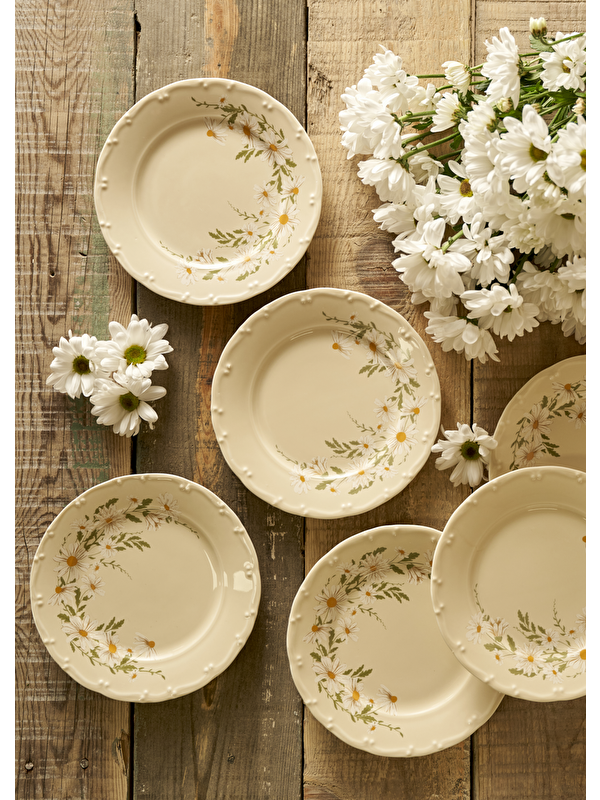 Bella Maison Daisy Porselen 6'lı Pasta Tabağı Krem (20 cm)