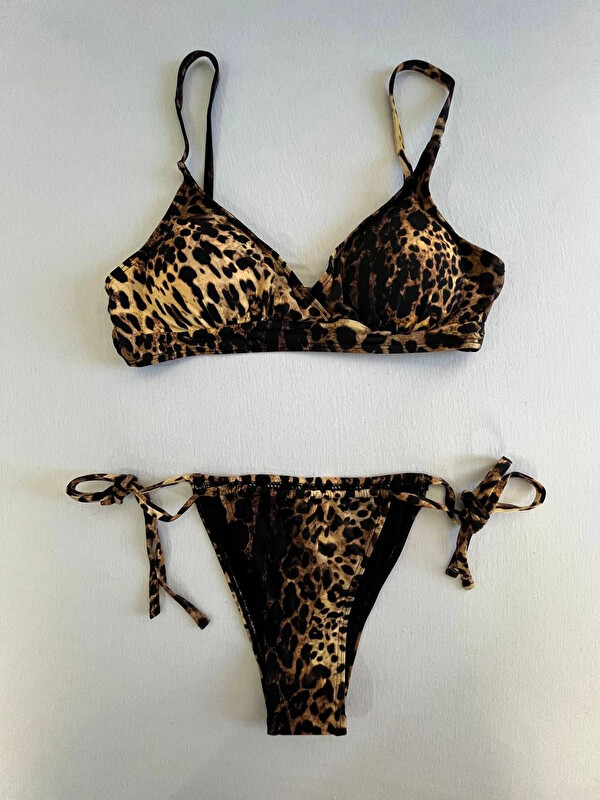 Hazelin Kadın Kahverengi Leopar Desen Bikini Takımı HZL25S-LC3119