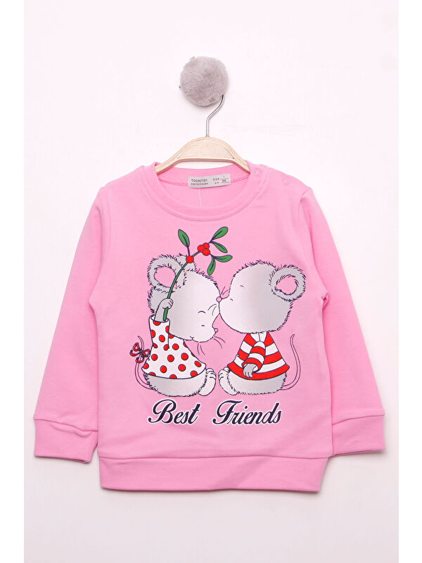 Toontoykids Kız Çocuk Best Friend Baskılı Pamuklu Sweatshirt