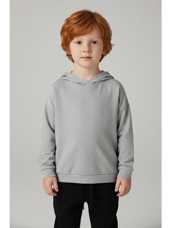 Luess Unisex Çocuk Basic Pamuklu Kapüşonlu Sweatshirt - Gri