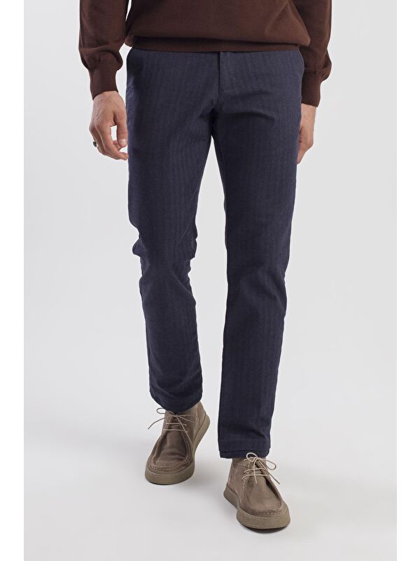 JAKAMEN Lacivert Comfort Fit Pamuklu Yan Cep Pantolon